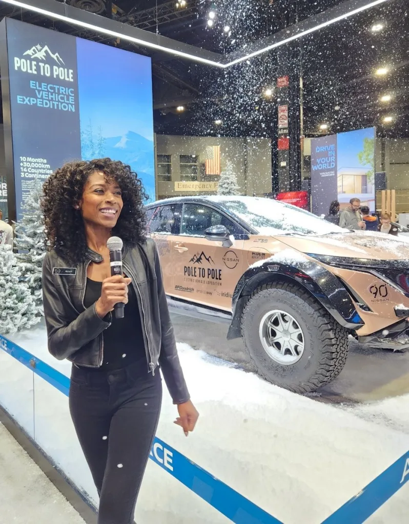 Akilah presenting at Chicago auto show