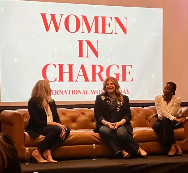 Hedy Popson on panel with two other women for International Women's Day
